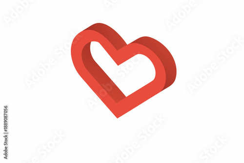 A vibrant red three dimensional heart shape isolated on white