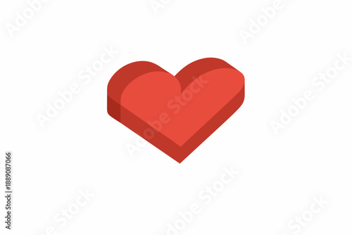 A simple three dimensional red heart illustration on a white background
