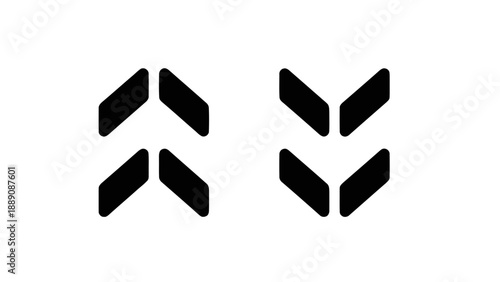 Vector illustration of, on transparent background, abstract double up and down arrows, modern graphic symbols