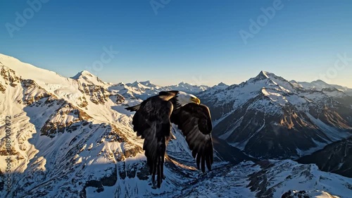 Majestic Eagle Soars Above Snow-Capped Mountains
