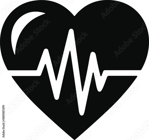 Heart icon with ECG line and glossy highlight for cardiovascular health and fitness monitoring design content