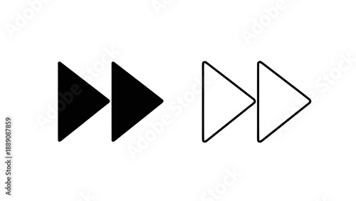 Vector illustration of fast forward media player arrows, solid and outline, on transparent background