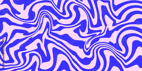Blue Wavy Lines Abstract Background in Trendy Retro Psychedelic Style. Twisted, Swirled, and Distorted Vector Texture Pattern