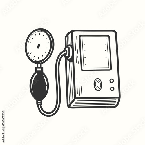 Sphygmomanometer with gauge and inflatable bulb displays hypertension monitoring for regular health check ups