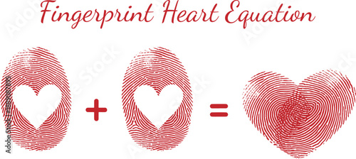 A unique visual equation shows two fingerprint ovals combining to form a large red fingerprint heart