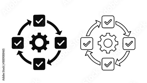 Vector illustration of a continuous process workflow with gear and checkmarks, on transparent background