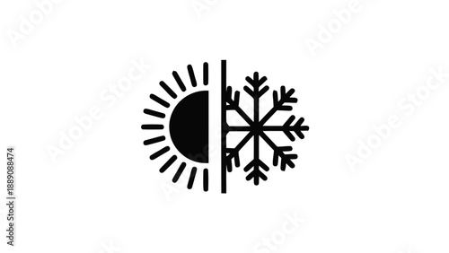 Vector illustration of an icon representing hot and cold temperatures, summer and winter seasons, on transparent background