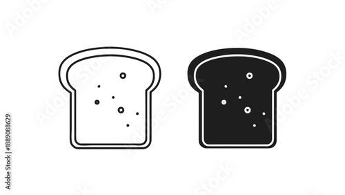 Vector illustration of, on transparent background White and black toast slice icons, breakfast food