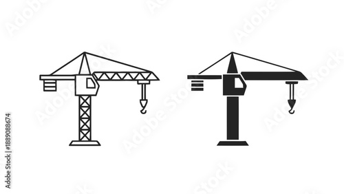Vector illustration of construction building crane icon outline and silhouette set, on transparent background