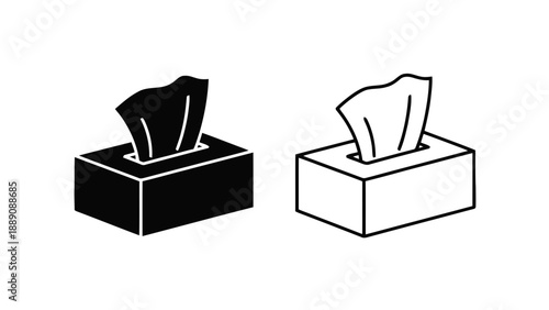 Vector illustration of a black and outline tissue box with facial tissues, on transparent background