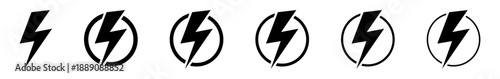 Electric Power Lightning Bolt in Circle Icon Set for Energy, Charging and User Interface Design