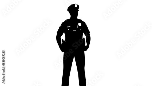 Black Silhouette of Police Officer in Full Uniform - Law Enforcement Vector Illustration Isolated on White Background