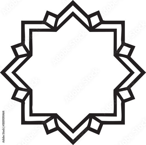 Eight-Pointed Geometric Star Frame Outline – Black and White Abstract Rosette