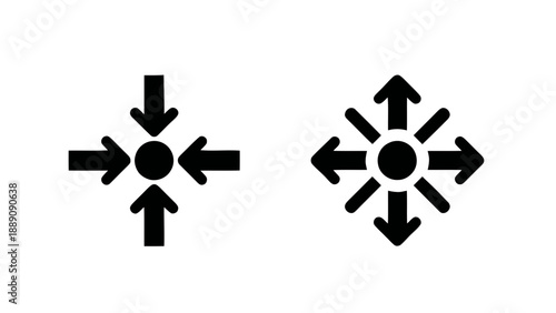 Vector illustration of expand and collapse icons with directional arrows on transparent background