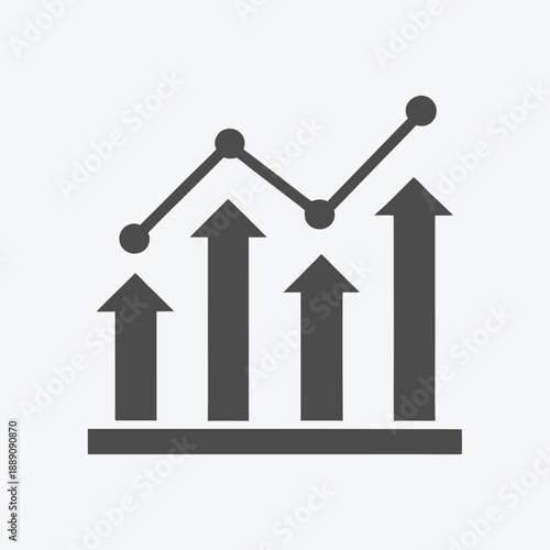 Upward arrows and fluctuating line graphs show rising business and financial trends