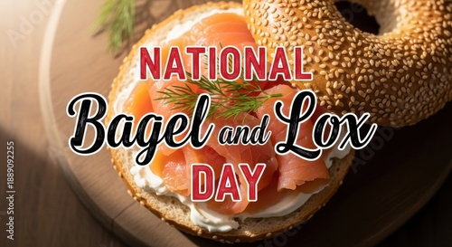 Delicious bagel with smoked salmon and cream cheese on wooden plate