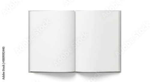 Open blank book or notebook mockup with white pages isolated on white background
