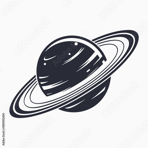 dark Saturn shows rings circling the planet in space on white