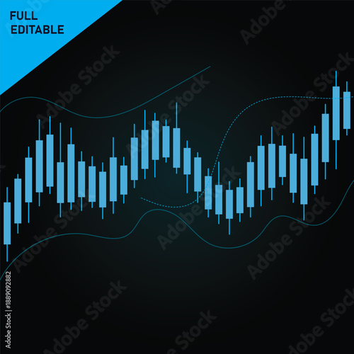 Dynamic blue candlestick chart illustrating financial market trends and trading data