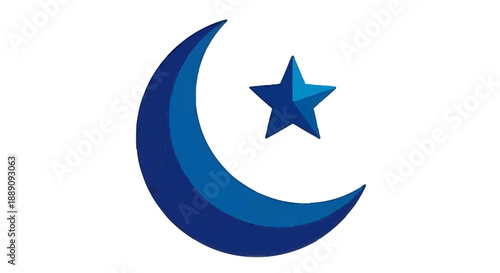 Modern Blue Crescent Moon and Star Symbol