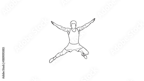 A simple line drawing depicts a person mid jump arms outstretched exhibiting energetic movement and freedom