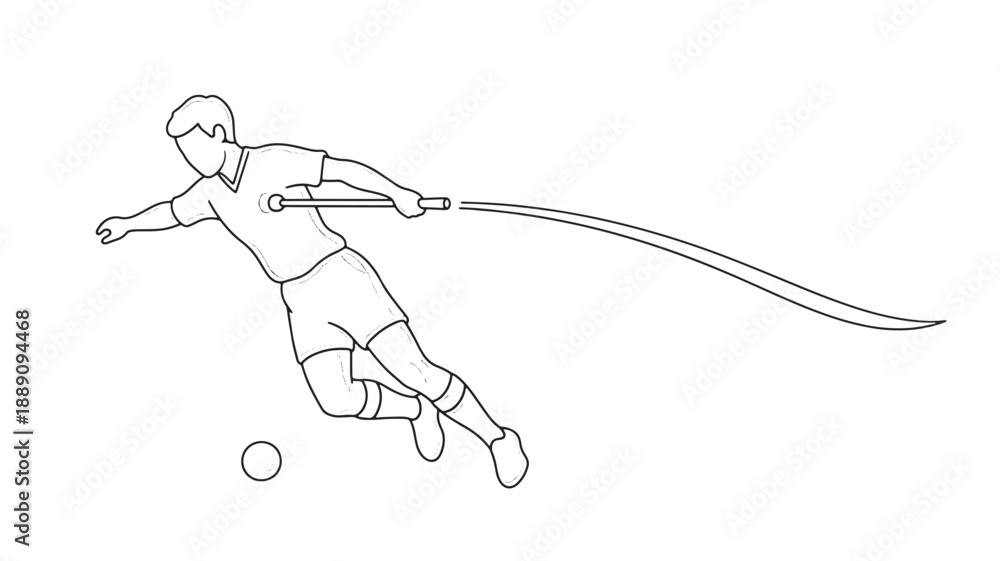 Fototapeta premium A simple line drawing depicts a person dynamically wielding a long curved blade or scythe high quality
