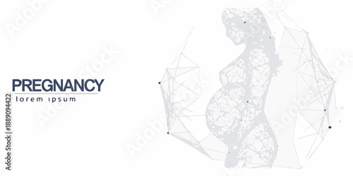Abstract polygonal illustration of a pregnant woman with the word pregnancy