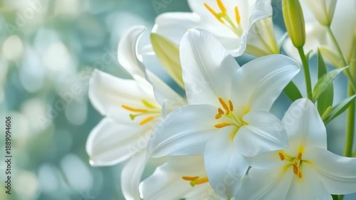 White lily flowers showing purity and freshness with a gentle bokeh background
