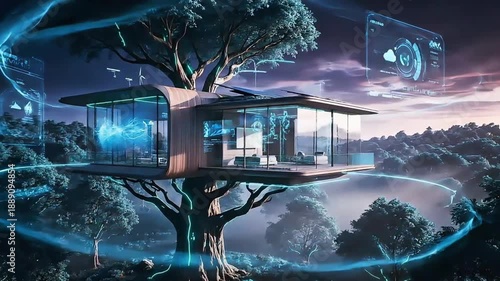 Smart Treehouse in a Futuristic World Concept