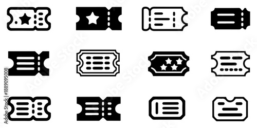 ticket stub cinema admission icon set