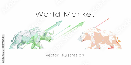 Geometric bull and bear facing each other symbolizing market trends