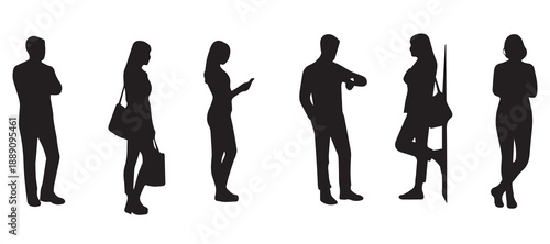 Waiting People Silhouette Set in Different Queue Positions