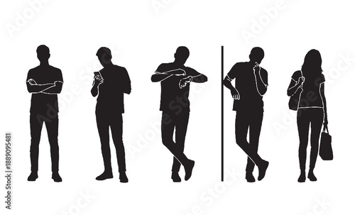 Waiting People Silhouette Set in Different Queue Positions