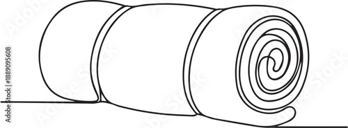 A continuous line drawing depicts a rolled up carpet or rug