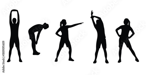 Fitness and Stretching People Silhouette Set