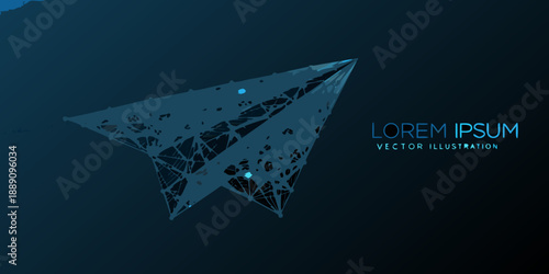 Abstract polygonal paper airplane design against a dark blue background
