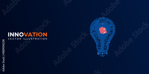 Innovation concept a glowing lightbulb formed by connected dots and particles