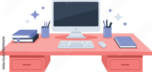 Modern Office Desk Illustration Set Clean Workspace Setup