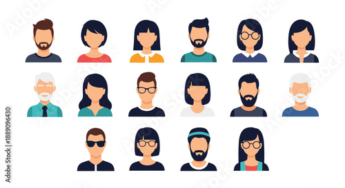 Comprehensive grid of diverse human avatar portraits with different hairstyles and accessories for community and user management.