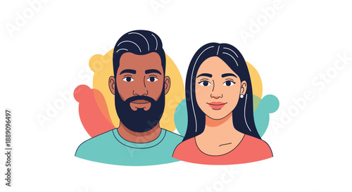 Diverse couple portrait featuring a man and a woman representing love, partnership, and multiethnic relationships in modern society.