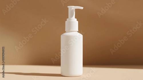 White Pump Bottle on Beige – Minimalist Elegance for Skincare Display