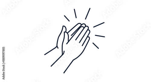 Minimalist line art illustration of two hands clapping with short motion lines indicating applause on a white background.