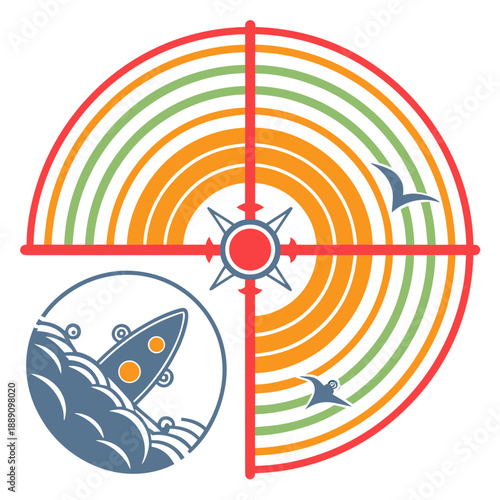 Navigational compass with boat icon