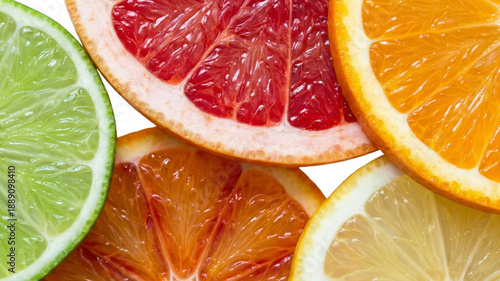 Vibrant Citrus Slices: Orange, Grapefruit, Lime, Lemon Close-up
