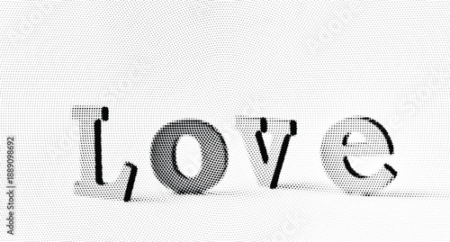 Three dimensional word Love formed by letter shapes on white background illustration