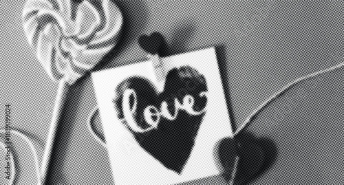 Valentine's Day illustration with heart shape card and lollipop