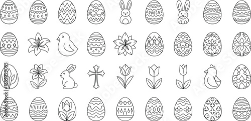 Easter eggs and spring elements collection