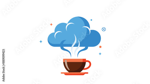 Coffee cup with steam forming a blue cloud representing the connection between daily routines and modern cloud computing technology.