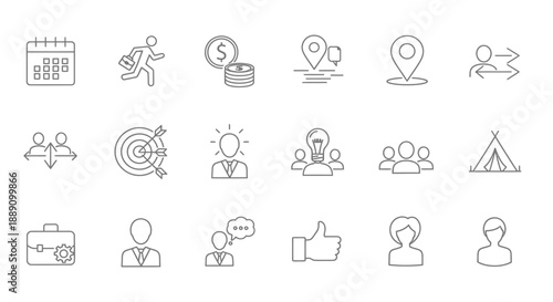 A collection of various linear icons representing business planning people and potential risks