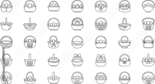 Variety of Easter baskets with eggs in different styles